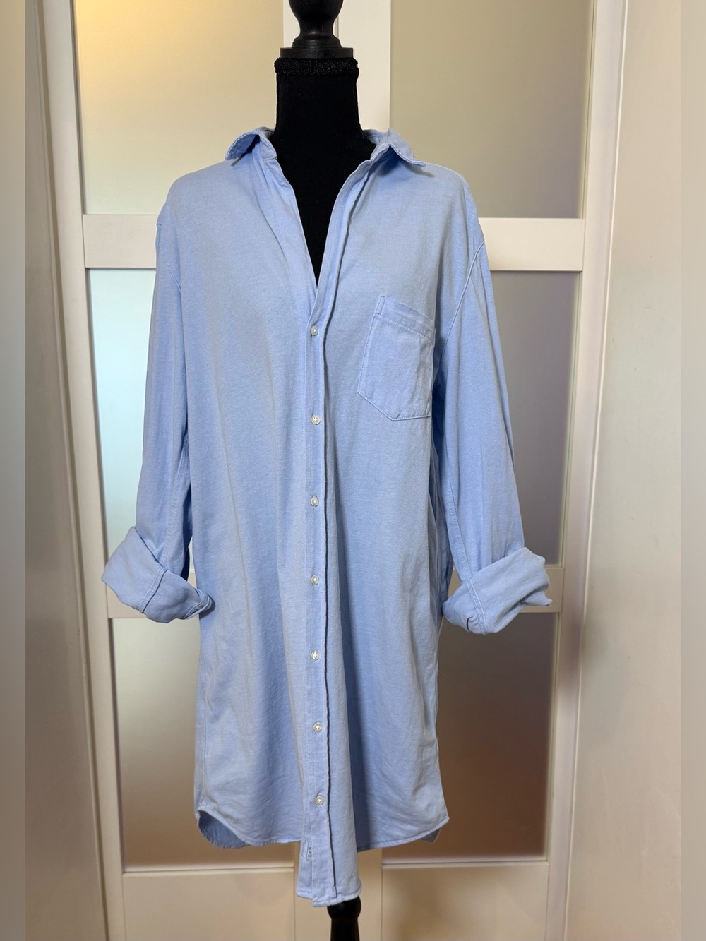 Frank & Eileen Mary, Light Blue, Knit Shirt Dress, Size Medium.